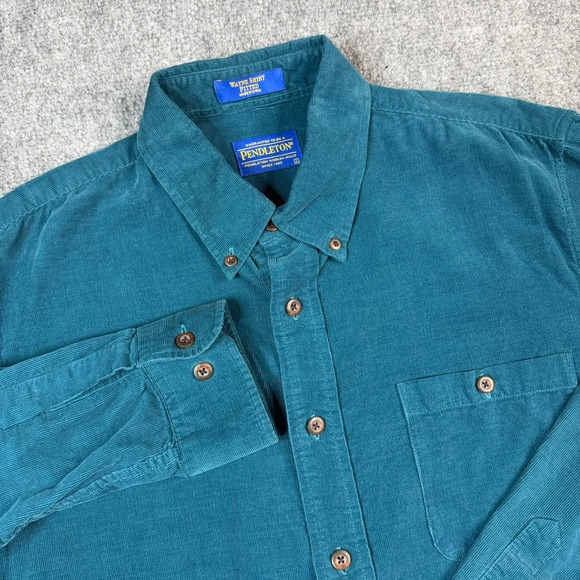 Pendleton Other - Pendleton Wayne Shirt Mens Large Teal Blue Corduroy Button Down Long Sleeve